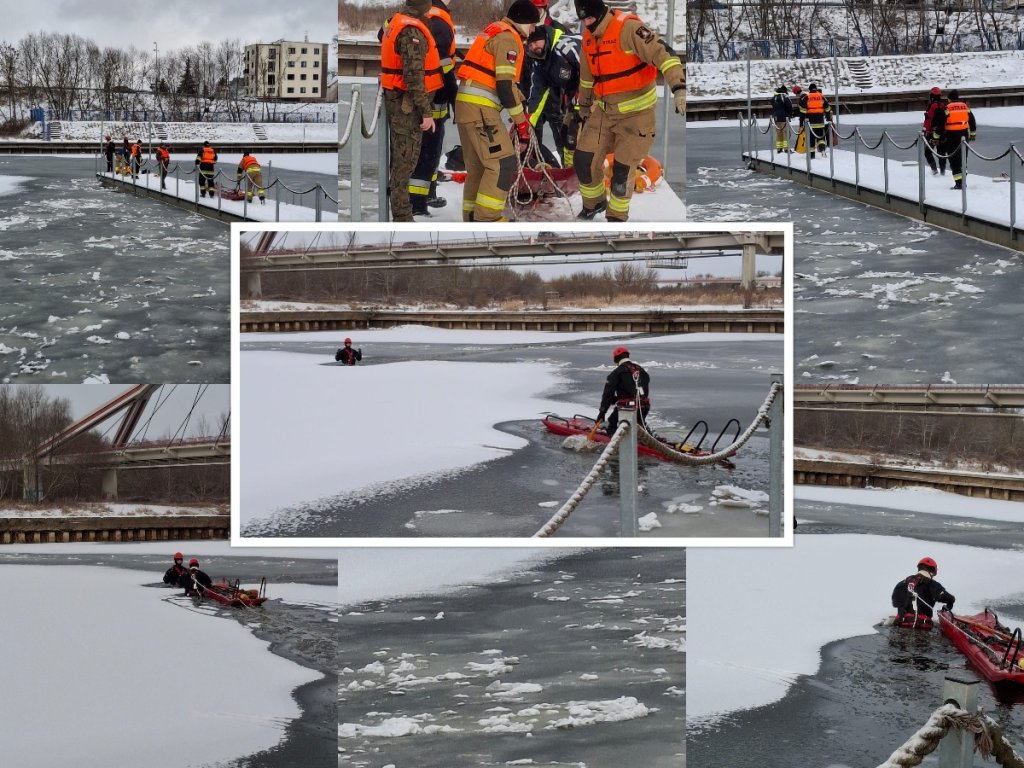 Gotowi na zimowe zagrożenia. Strażacy z Ostrołęki ćwiczyli na Narwi [ZDJĘCIA]