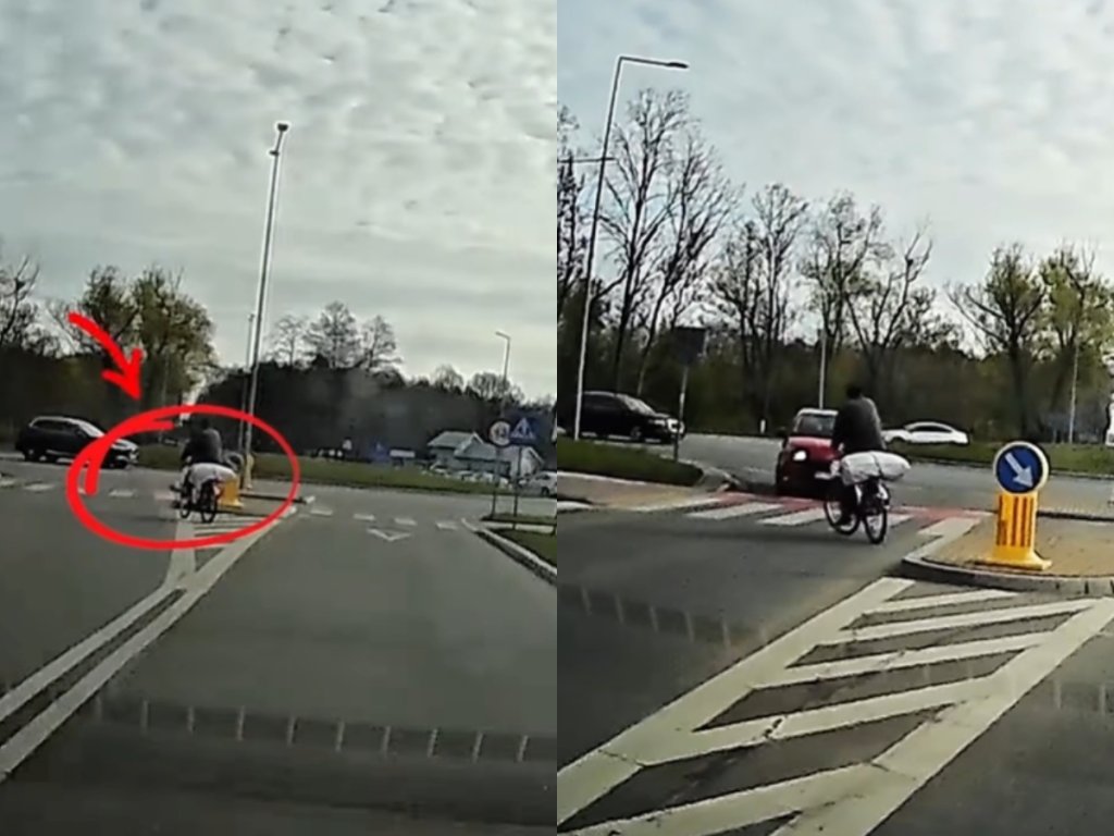 Niebezpieczna jazda rowerzysty w Ostrołęce. Mamy nagranie [WIDEO]