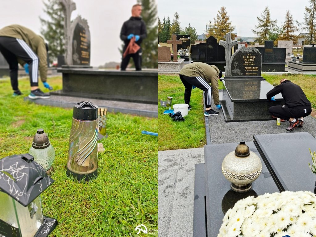 Skazani z Przytuł Starych posprzątali cmentarz. Zadbali o grób byłego proboszcza [ZDJĘCIA]