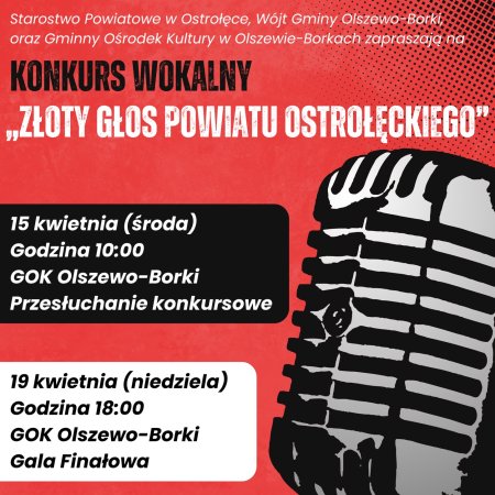 Masz talent wokalny? Wystartuj w konkursie „Złoty Głos Powiatu Ostrołęckiego”