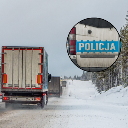 Ciężarówka na poboczu, zamarznięte szyby. Nocna interwencja policji