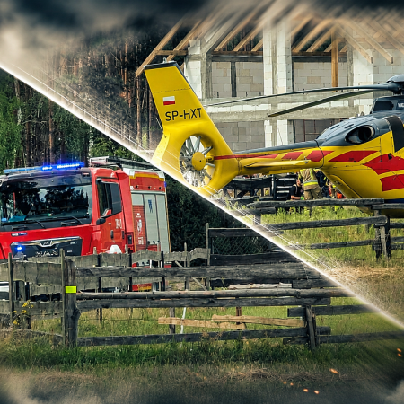 Poważny wypadek na budowie pod Ostrołęką. Mężczyzna spadł z rusztowania. Wezwano LPR [ZDJĘCIA]