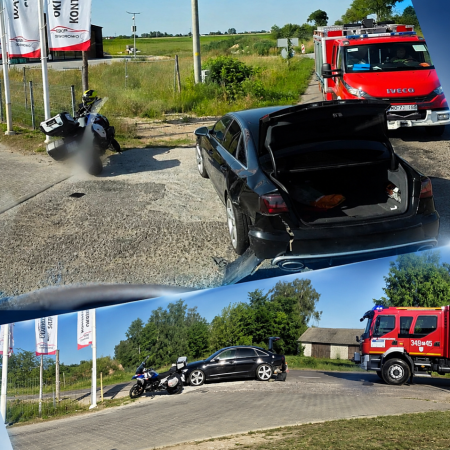 Dwie osoby ranne po zderzeniu motocykla z Audi w Goworówku [ZDJĘCIA]