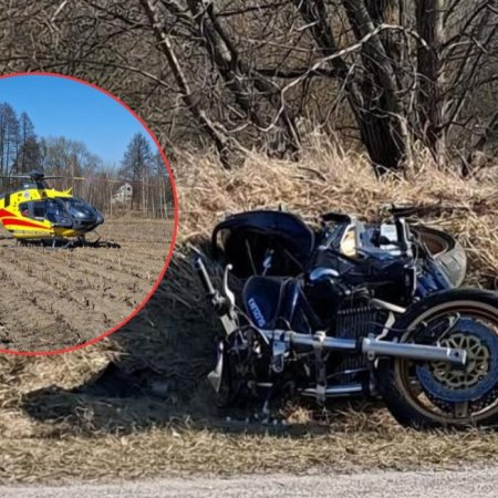 Dramatyczny wypadek motocyklisty. W akcji ratunkowej śmigłowiec LPR [ZDJĘCIA]
