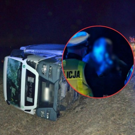 Ciężarówka w rowie, telefon w ręku i 2,5 promila. To cud, że nikt nie zginął!