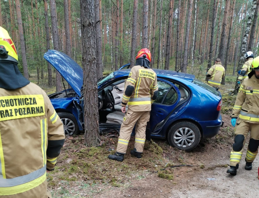 Wypadek w Siarczej Łące. Samochód osobowy uderzył w drzewo [ZDJĘCIA]