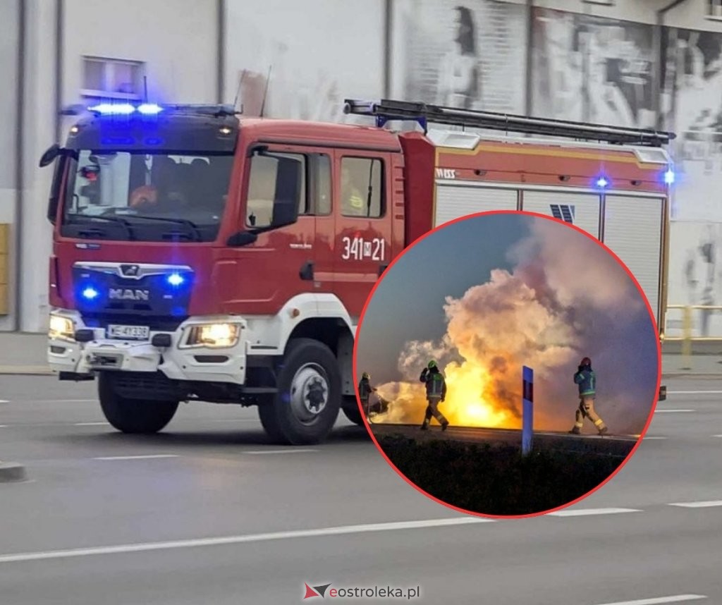 Samochód w ogniu. Akcja służb pod Ostrołęką