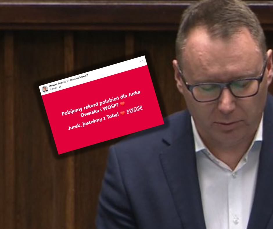 Poseł Popielarz wspomniał o WOŚP. Zwrócił się do Jerzego Owsiaka