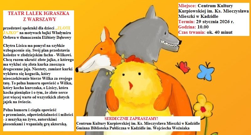 Teatr Lalek Igraszka wystąpi w Kadzidle ze spektaklem „Złote Jajko”
