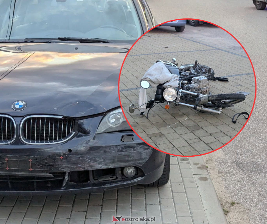 Motocykl i BMW zderzyły się w Czerwinie. Jest osoba poszkodowana [ZDJĘCIA]