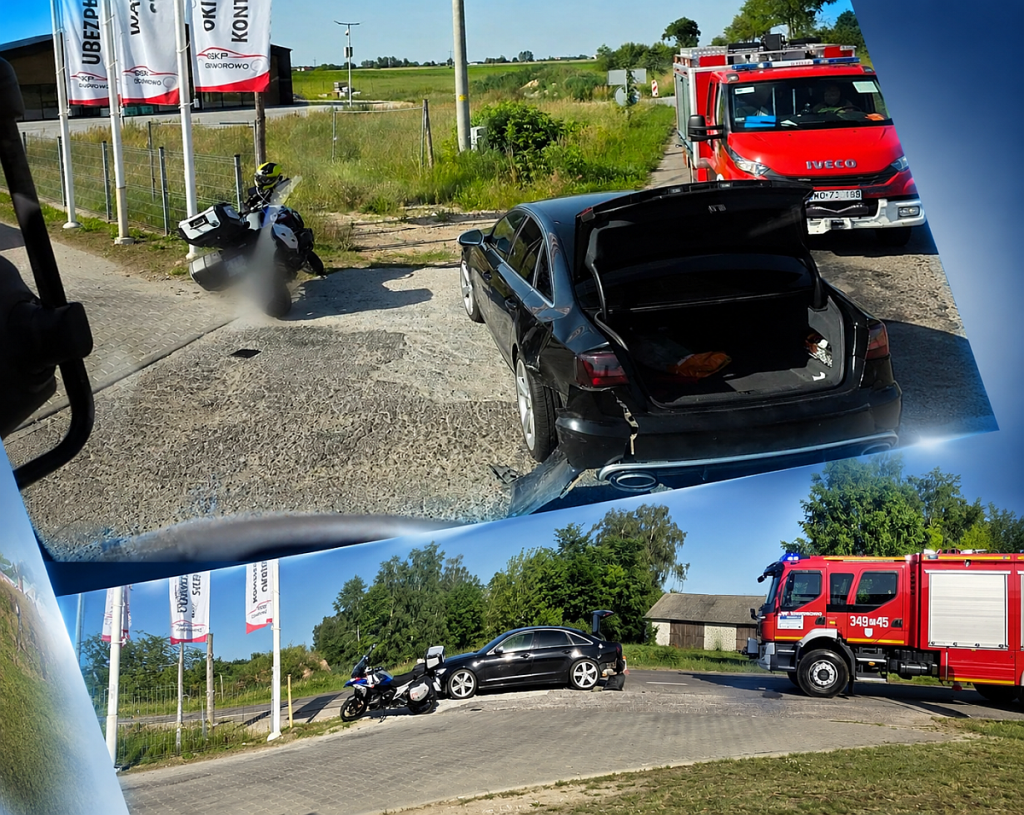 Dwie osoby ranne po zderzeniu motocykla z Audi w Goworówku [ZDJĘCIA]