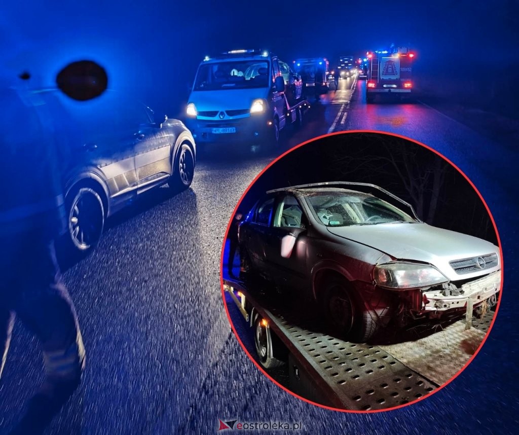 Dachowanie opla na “krajówce”. Pasażer w szpitalu [ZDJĘCIA]