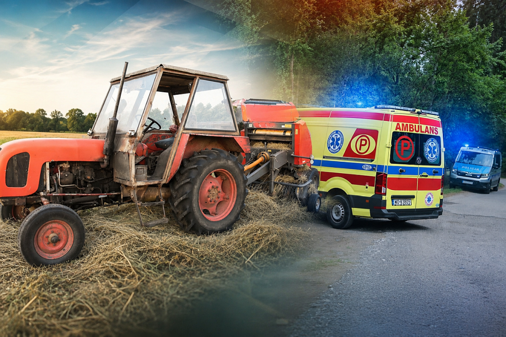 Groźny wypadek na polu. Rolnik został wciągnięty przez prasę rolniczą [ZDJĘCIA]