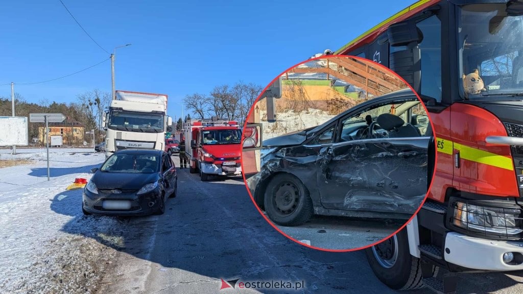 Wypadek w Nowej Wsi. Zderzenie osobówki z ciężarówką, trzy osoby ranne [WIDEO, ZDJĘCIA]