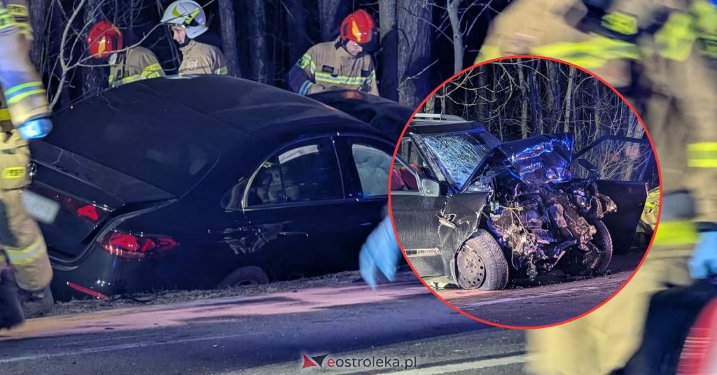 Dramat pod Ostrołęką: Czołowe zderzenie dwóch aut, jedna osoba uwięziona we wraku! [WIDEO, ZDJĘCIA]