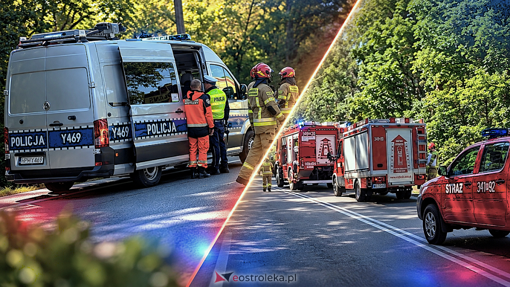 Wypadek pod Ostrołęką. Samochód wypadł z drogi i uderzył w drzewo. W środku były dwie osoby