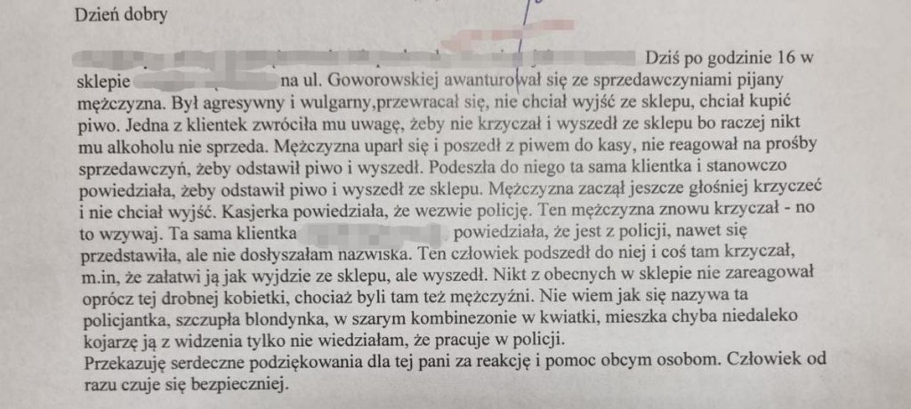 Podziękowania, jakie dotarły do KMP w Ostrołęce