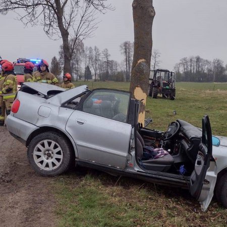 Audi z olbrzymim impetem uderzyło w drzewo. Młody kierowca został ciężko ranny