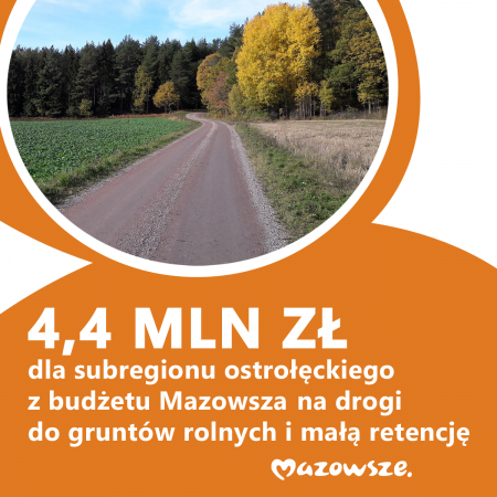 Prawie 4,4 mln złotych na drogi dojazdowe do gruntów rolnych i małą retencję w subregionie ostrołęckim