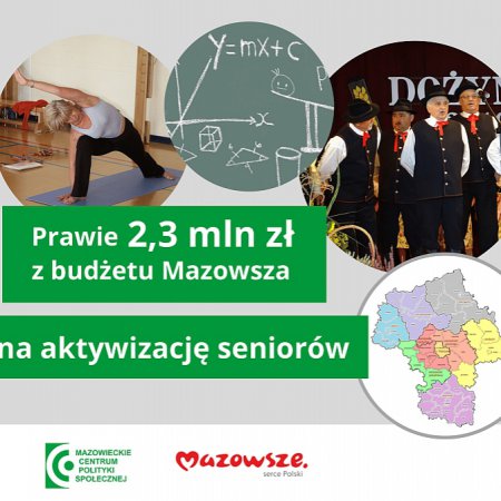 Prawie 2,3 mln zł z budżetu Mazowsza na aktywizację seniorów