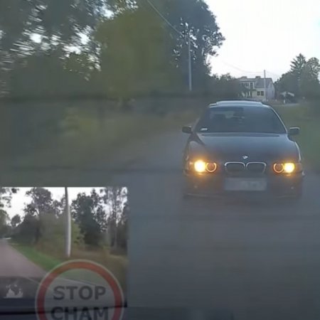 STOP CHAM: Czarne BMW ściga, zajeżdża i blokuje drogę. Tablice "WOS" [WIDEO]