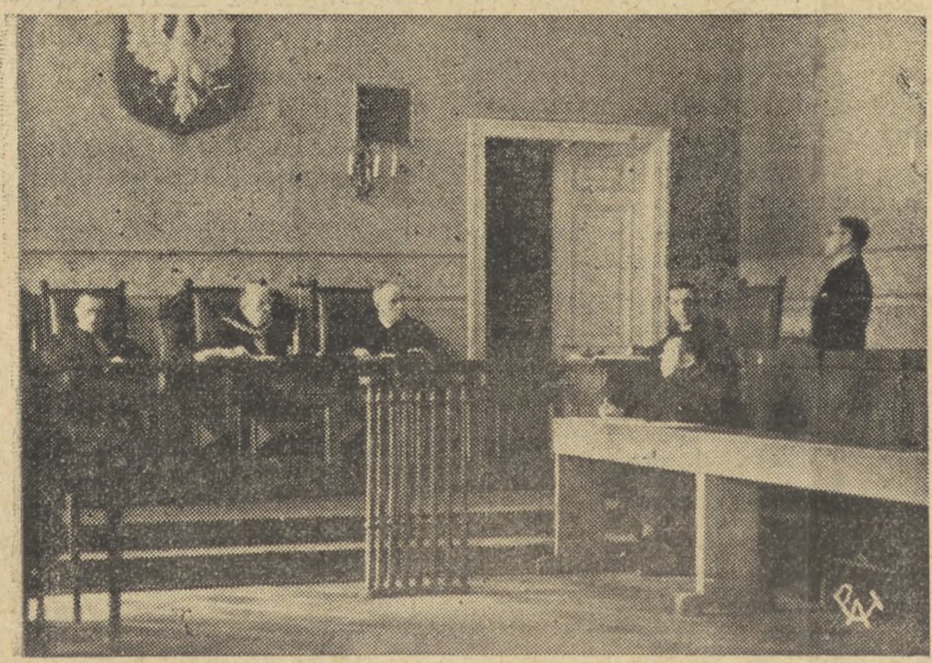 Woicki składa wyjaśnienia przed sądem, fot. Przegląd Łomżyński 28.04.1935